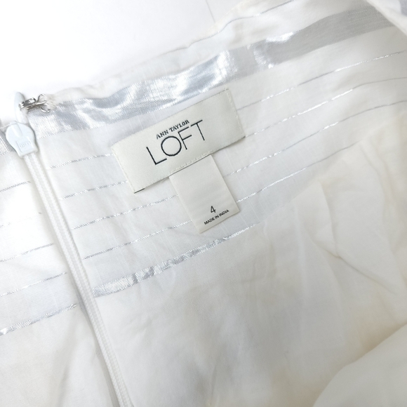 Loft Off White Silver Metallic Stripe Skirt Sz 4 - Picture 7 of 12